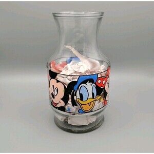 Disney Mickey Mouse Minnie Mouse Donald Duck Clear Glass Juice Jar Carafe 48 oz